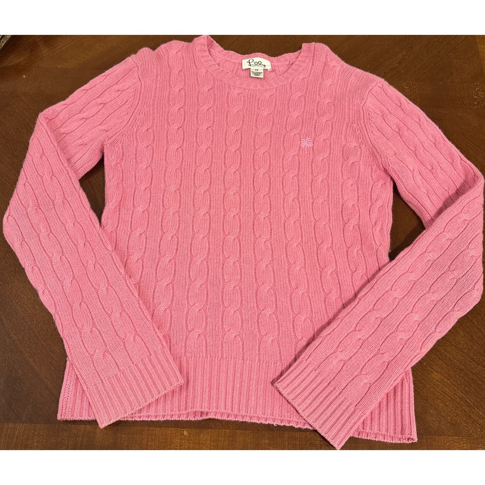 Lilly Pulitzer Womens Sweater Size XS Pink Cashmere Cable Knit Crewneck Pullover
